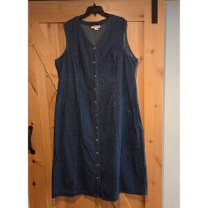 Vtg Bedford Fair Long Denim Dress Sz 26W Maxi Modest 90s Cotton Snap Sleeveless